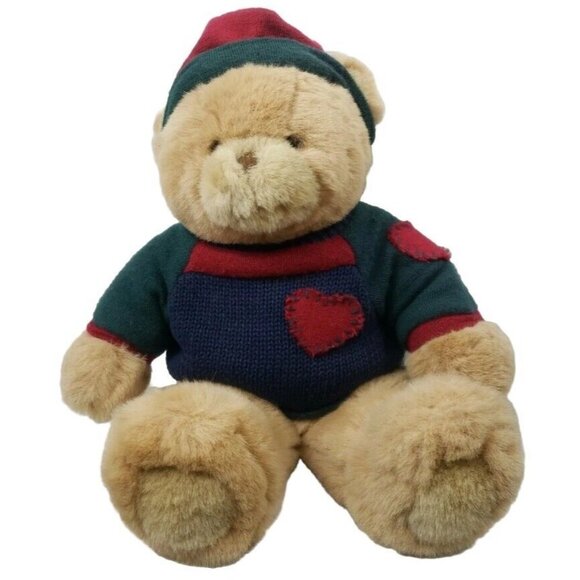 Commonwealth Teddy Bear Plush Embroidered Sweater Vtg 90s Brown Stuffed Animal - Picture 1 of 8
